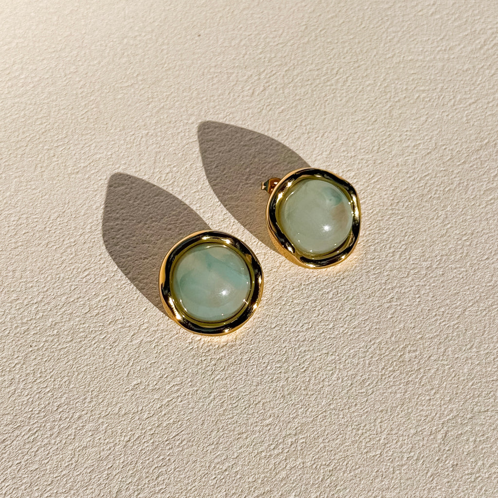 Vintage Cabochon Statement Studs in Aqua Quartz
