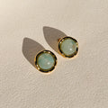 Vintage Cabochon Statement Studs in Aqua Quartz