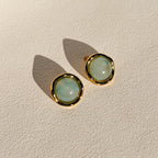 Vintage Cabochon Statement Studs in Aqua Quartz
