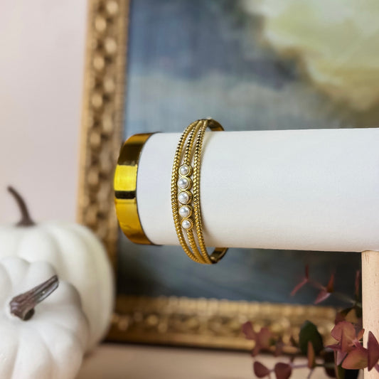 Gold Pearl Bangle Bracelet