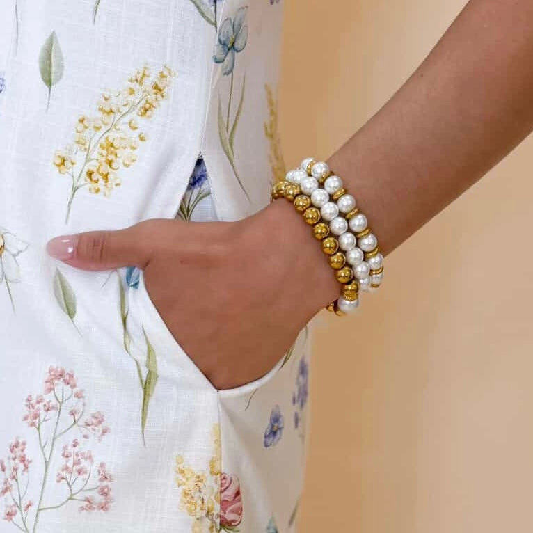 Golden Pearl Accent Bead Bracelet