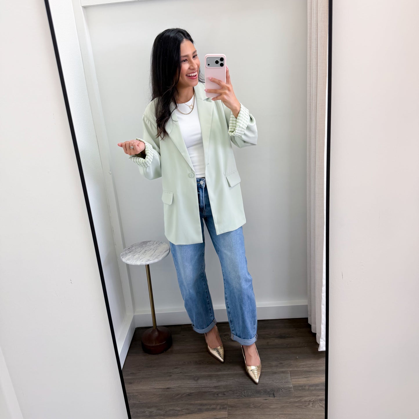 Gingham Sage Blazer
