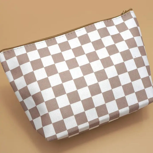 Ivory Checkered Cosmetic Bag