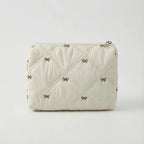 Quilted Bow Embroidery Cosmetic Bag
