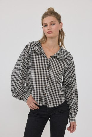 Gingham Ruffle Collar Blouse