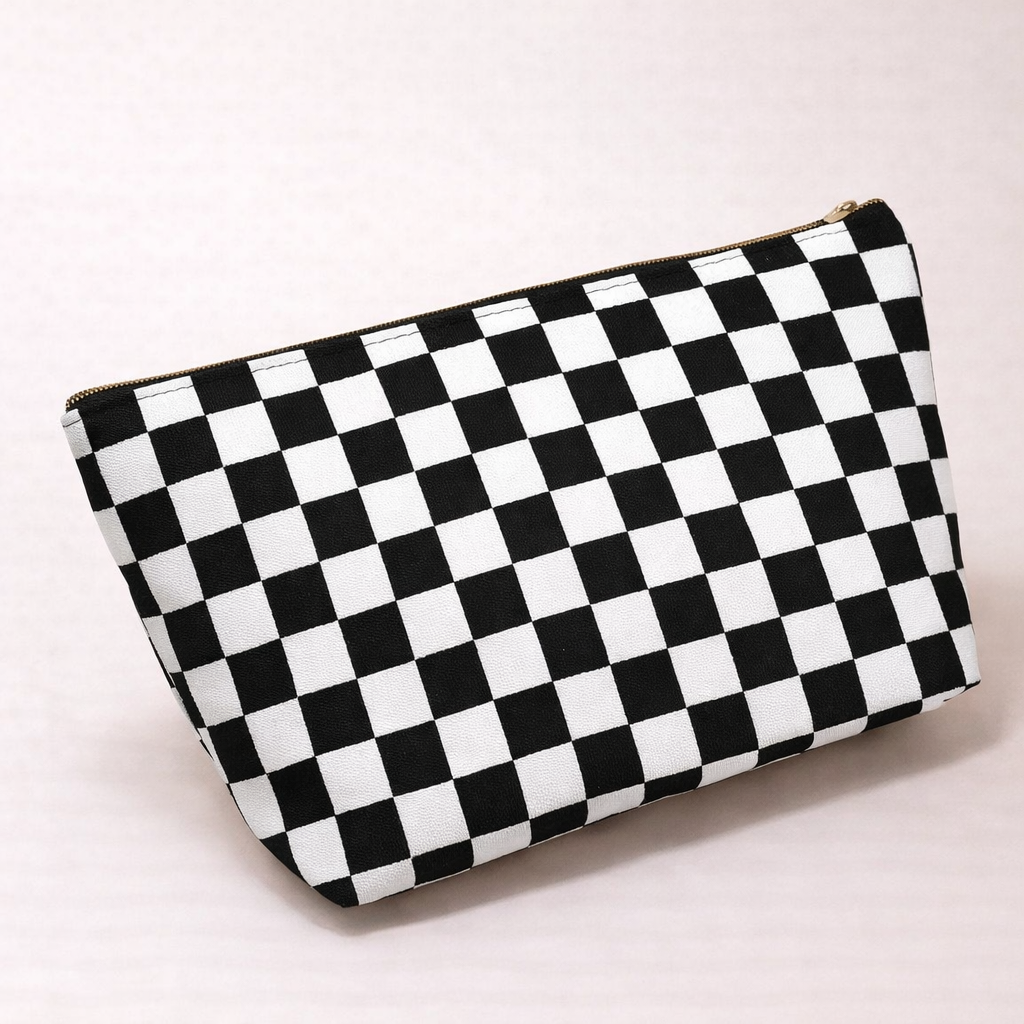 Black Checkered Cosmetic Bag